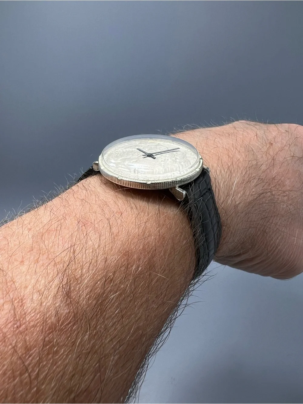 Vintage Le Jour Coin Face Men's Watch with Black Leather Strap